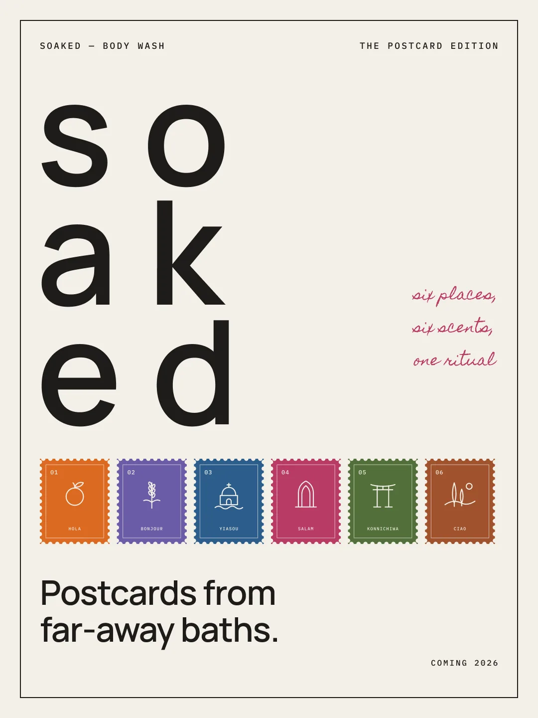 Soaked social post: so ak ed wordmark and stamps