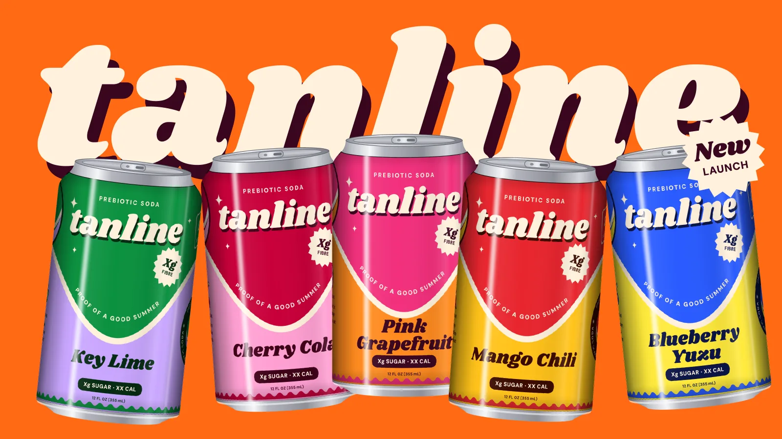 Tanline cans in front of the wordmark on sunburn orange