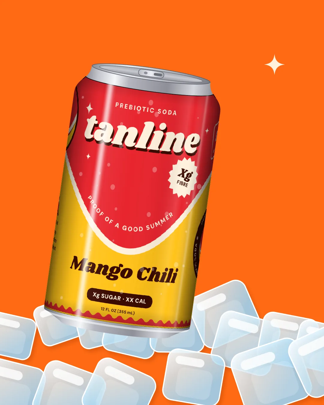 Tanline Mango Chili can on ice with condensation